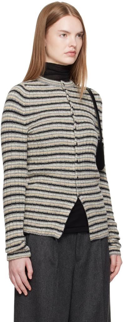 Shop Gray Shetland Wool Cashmere Rib Knit Crew-Neck Cardigan on