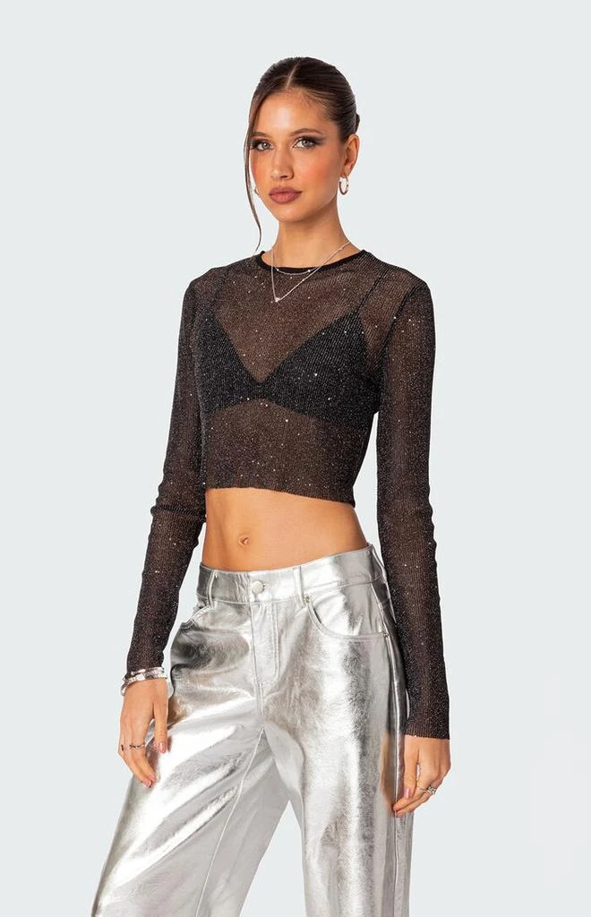 Edikted Marly Sheer Shimmer Sequin Long Sleeve Top 5