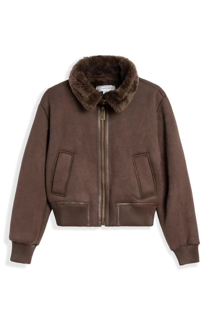 NOIZE Fannie Faux Fur Collar Faux Suede 
Faux Leather Crop Bomber Jacket 5