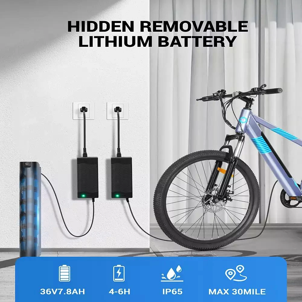 Everyfun 350W Electric Bike 26" Electric Mountain Bike for Adults, 36V Built-in Hidden Removable Battery with Shimano 7 Speed City Commuter Bike for Man Woman 2