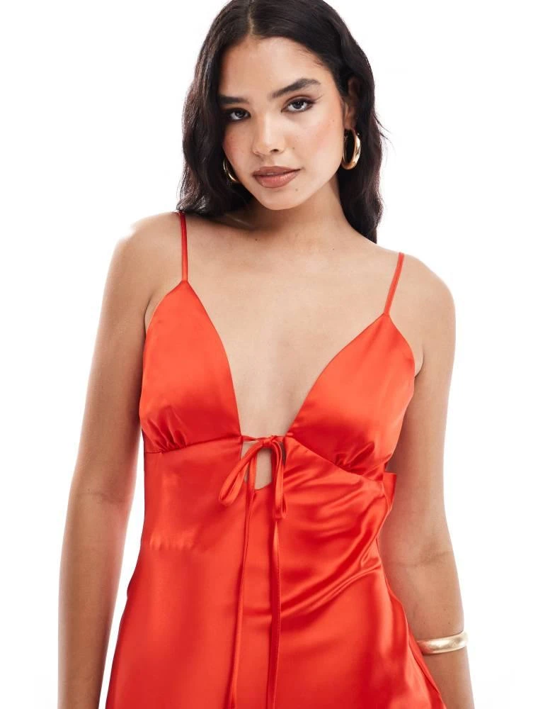 Miss Selfridge Miss Selfridge satin tie front mini slip dress in red 3