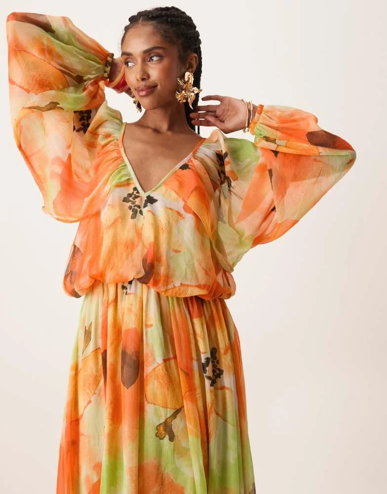 Shop ASOS DESIGN long sleeve puff blouson maxi dress in overblown orange  floral print on Sale at BeyondStyle  Get 56% Off ASOS DESIGN long sleeve  puff blouson maxi dress in overblown