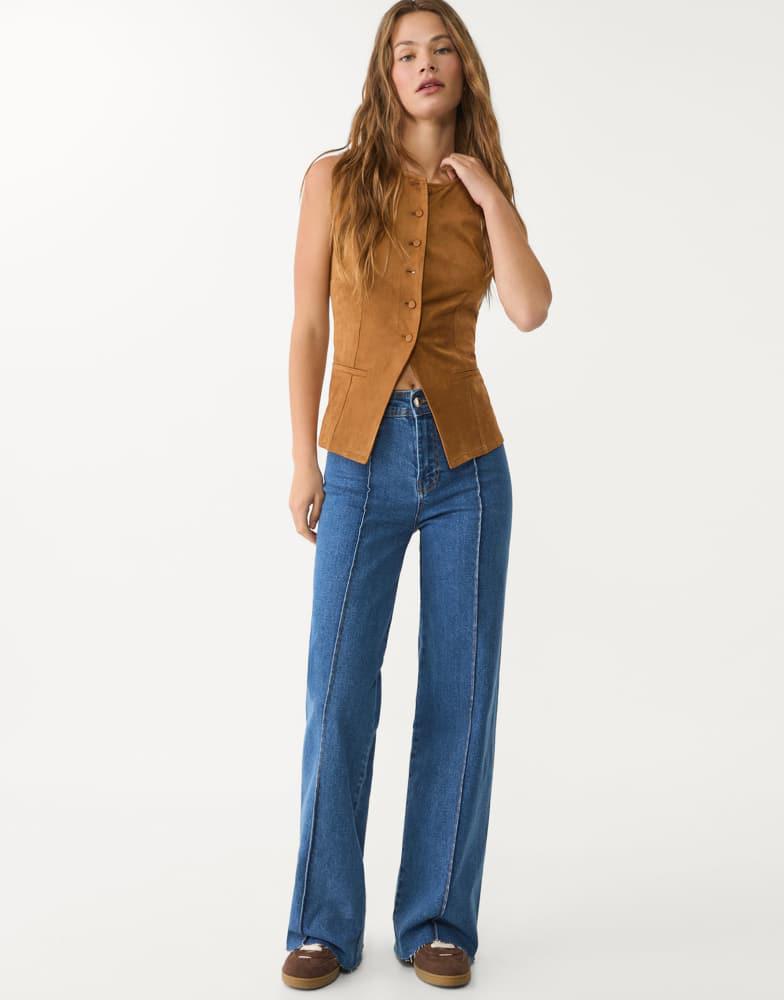 Stradivarius Stradivarius minimalist jeans with seams in medium blue