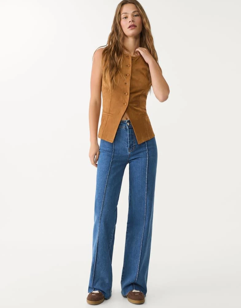 Stradivarius Stradivarius minimalist jeans with seams in medium blue 2