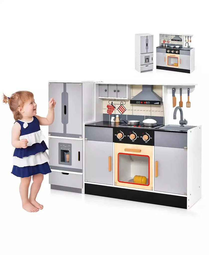 SUGIFT Wooden Chef Play Kitchen and Refrigerator with Realistic Range Hood and Roaster 7