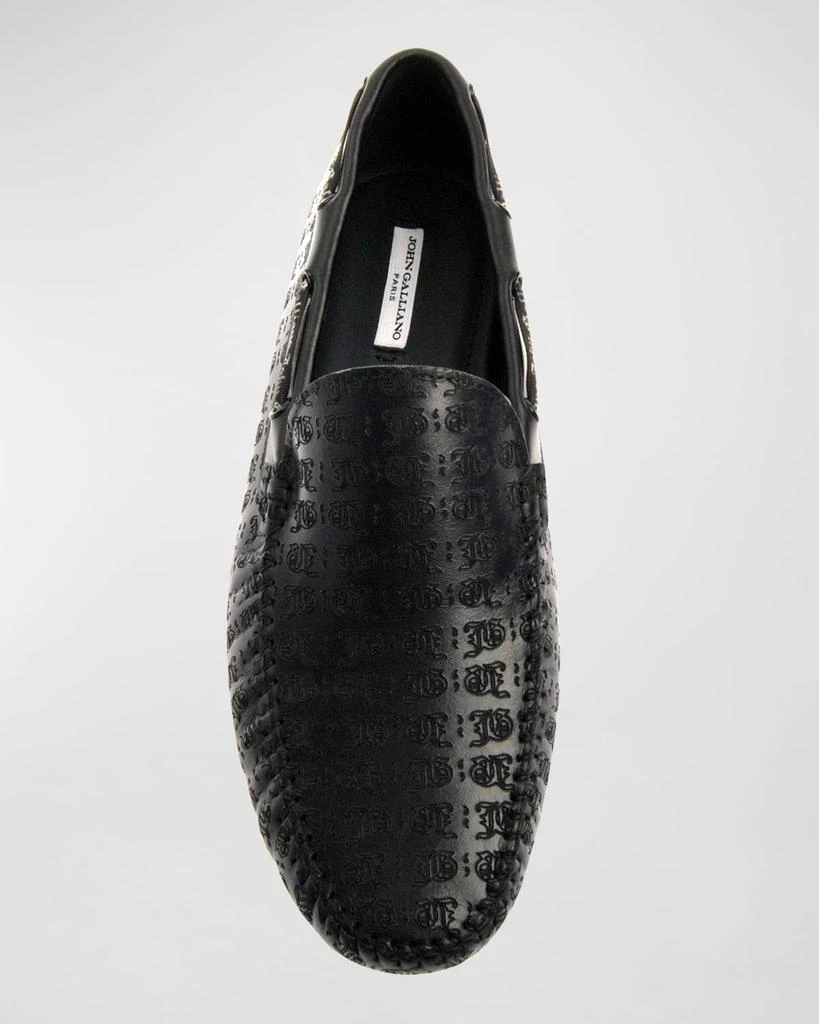 John Galliano Paris Men's Monogram Leather Drivers 4