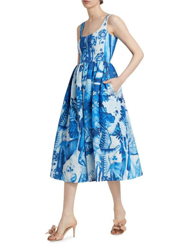 Erdem Abstract Cotton-Blend Fit-And-Flare Midi-Dress 3
