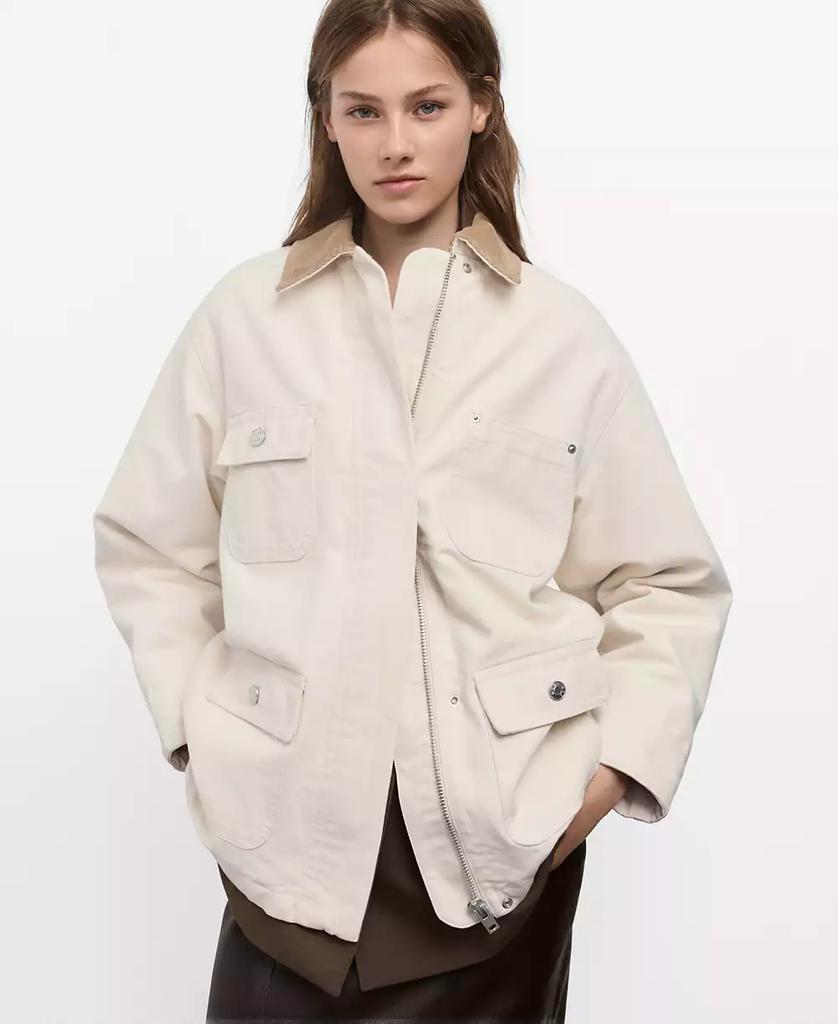 Mango Women's Corduroy Collar Denim Parka Blazer