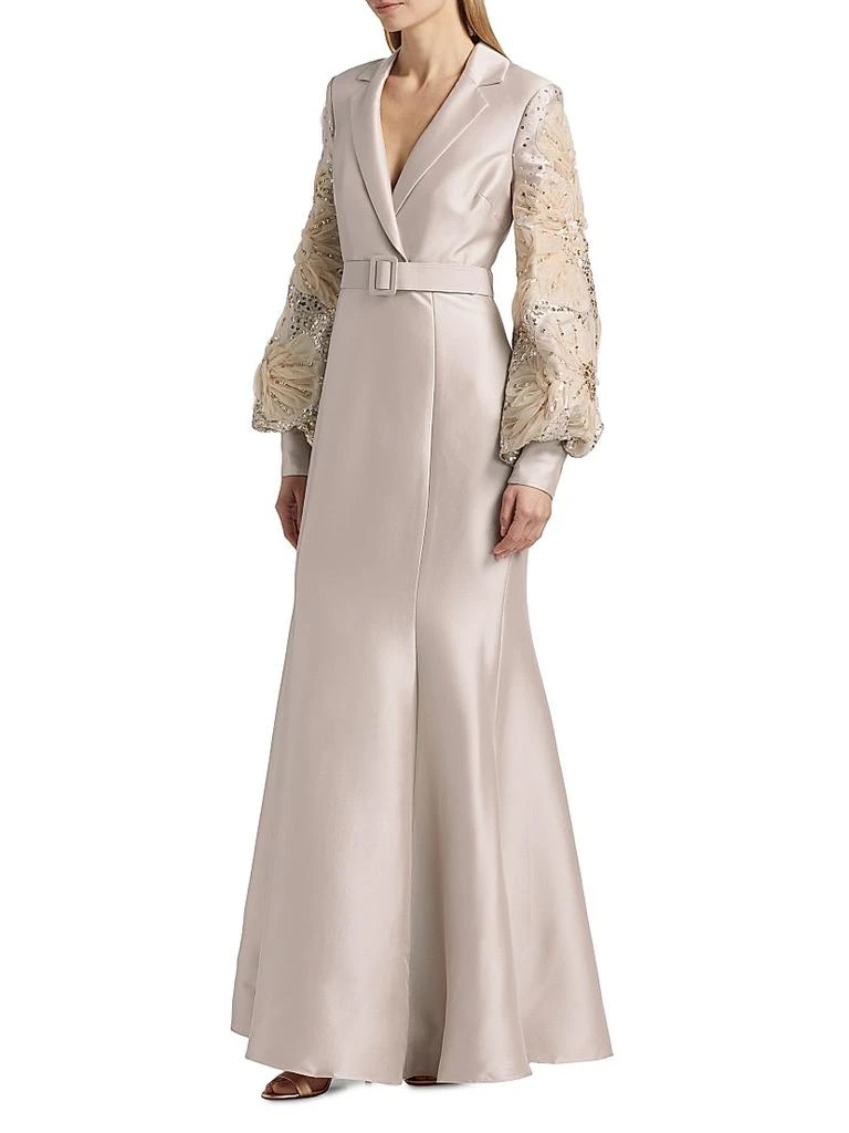 Badgley Mischka Beaded Tulle-Sleeve Blazer Mermaid Gown 4