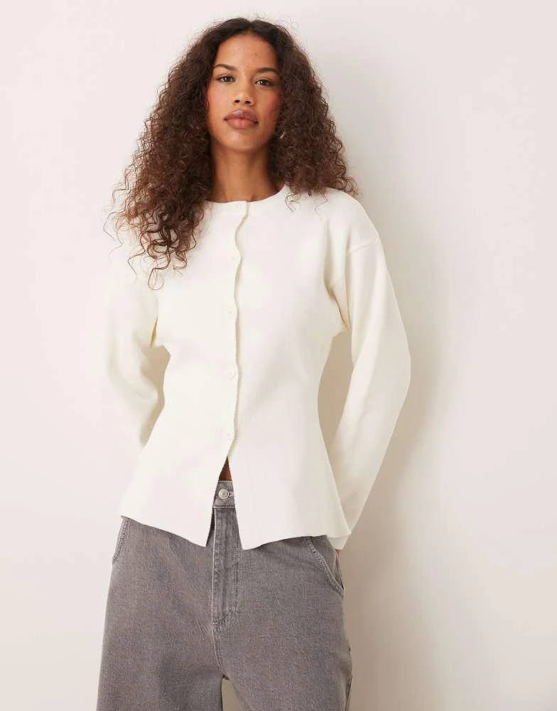 ASOS ASOS DESIGN knitted structured crew neck cardigan in cream 1
