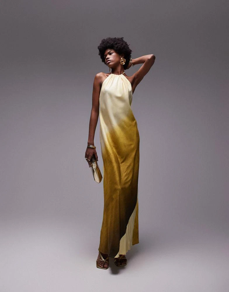 Topshop Topshop halter maxi dress in green ombre 1