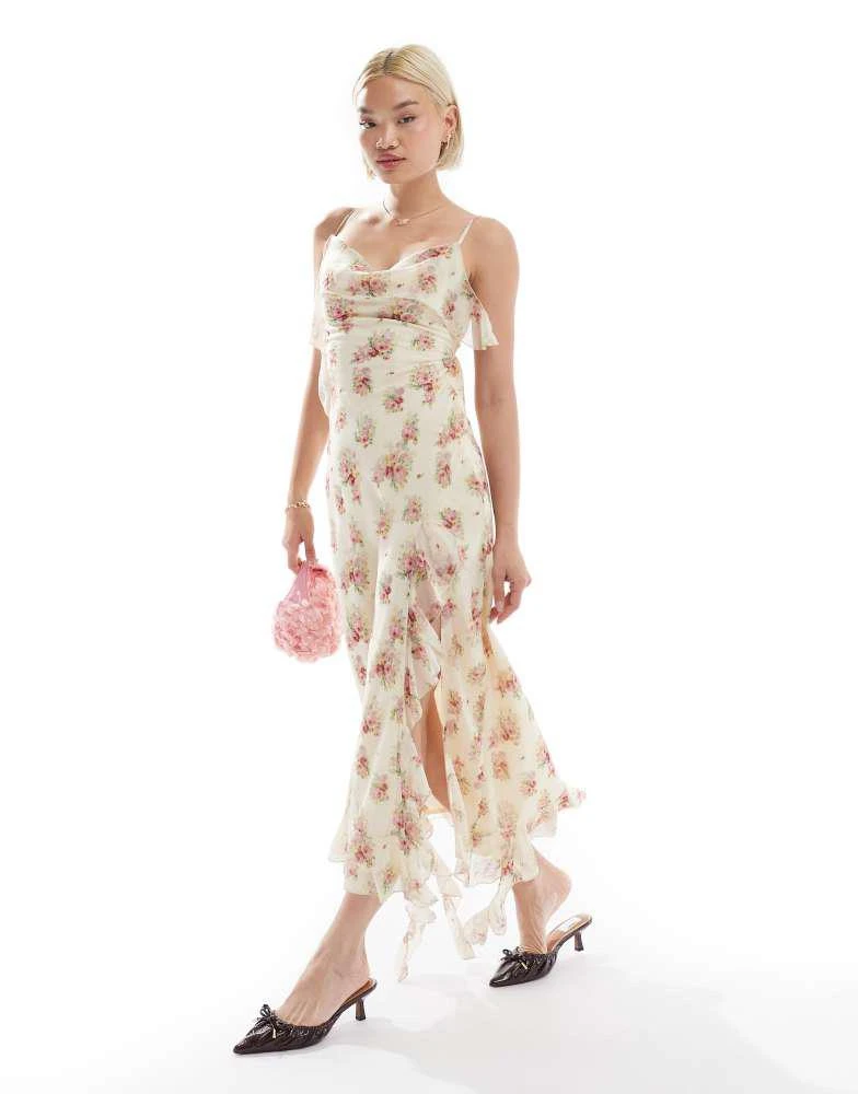 chinese dress ladies Nahanee Cream Satin Ruffle Maxi Dress - US 6 main image 1