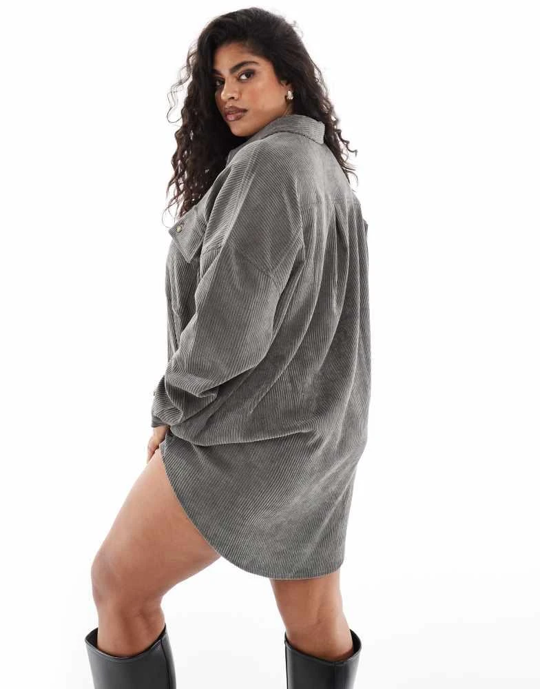 ASOS ASOS DESIGN curve cord oversized shirt dress with drop pocket in charcoal 4
