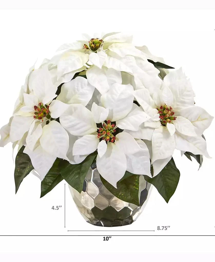 NEARLY NATURAL 14in. Poinsettia Artificial Arrangement in Designer Silver Bowl 2