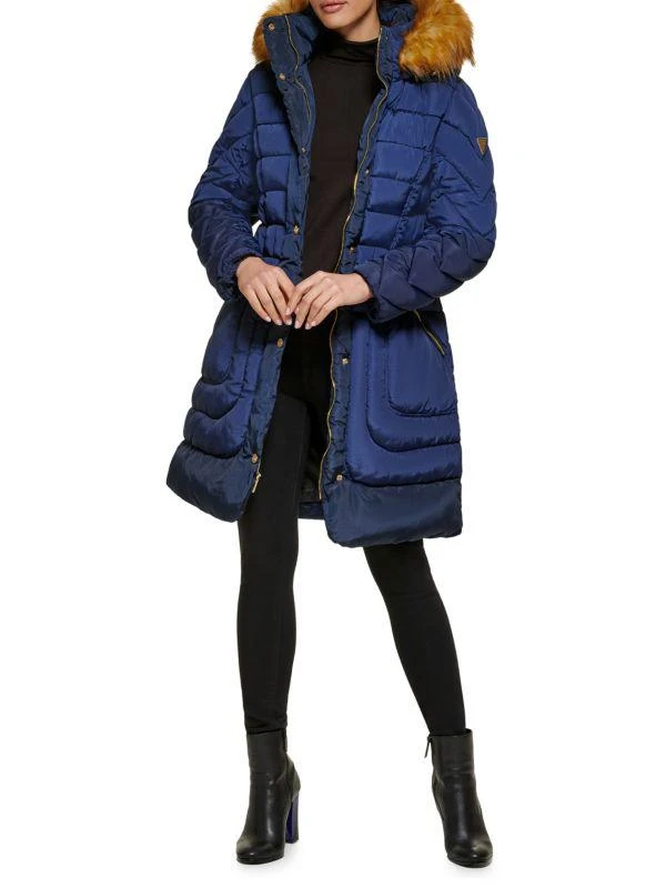 GUESS Faux Fur Trim Belted Puffer Coat 5