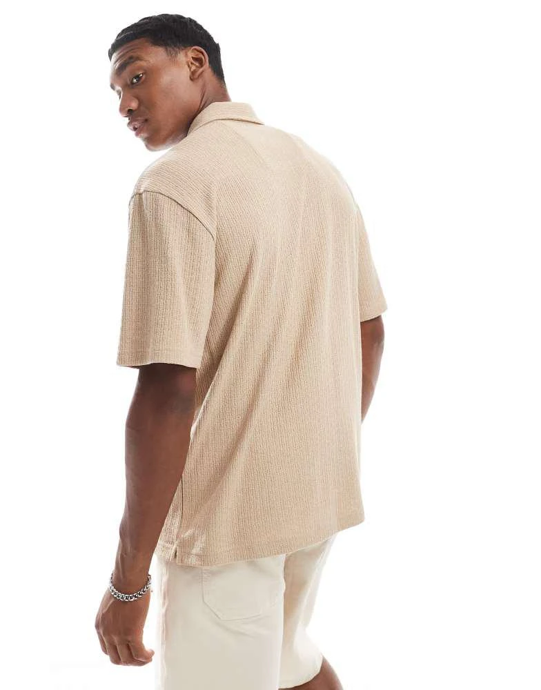Threadbare Threadbare Textured relaxed fit short sleeve shirt in stone 4