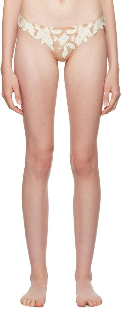 Fleur du Mal Beige & White Lily Embroidery Hipster Thong 1