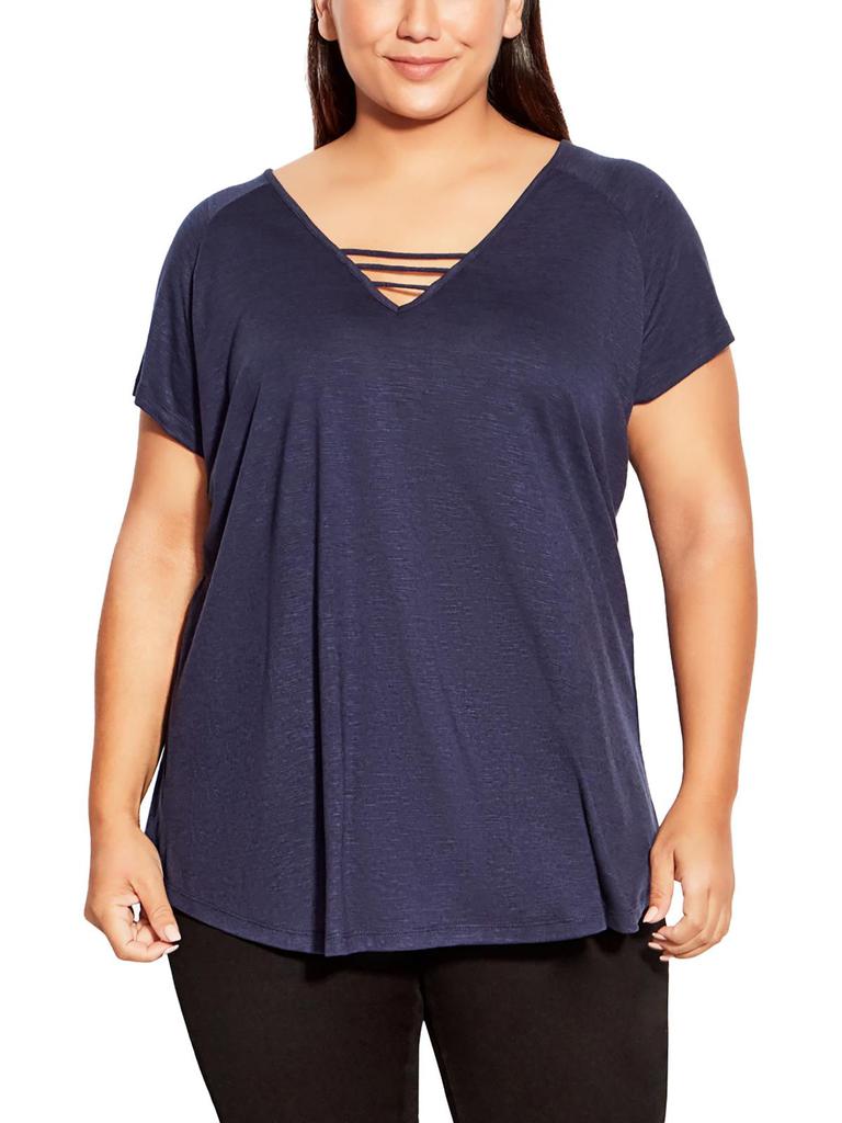 City Chic Plus Womens Slub Casual Blouse