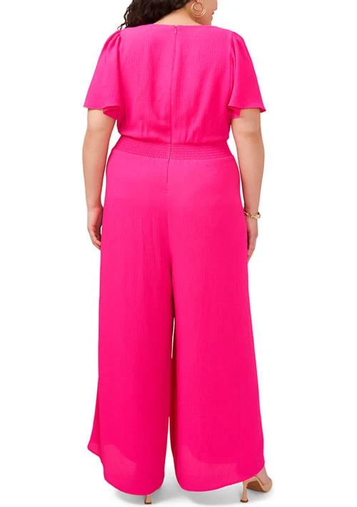 Vince Camuto Camuto Plus Size V Neck Surplice Smocked Jumpsuit 2