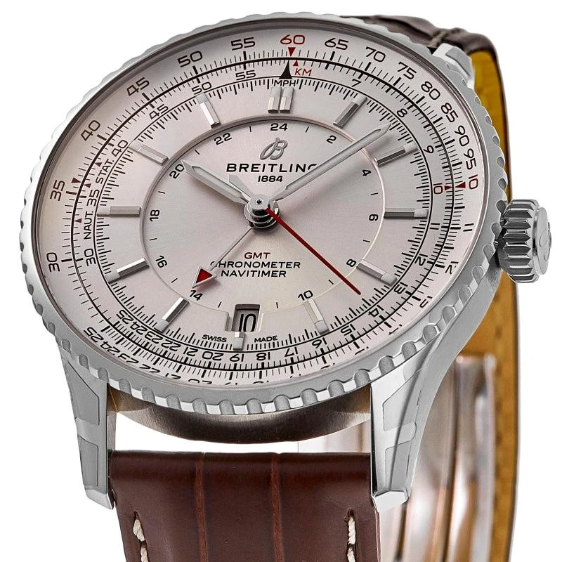 BREITLING Navitimer Automatic 41 GMT Beige Dial Brown Leather Strap Men's Watch A32310211G1P1 2