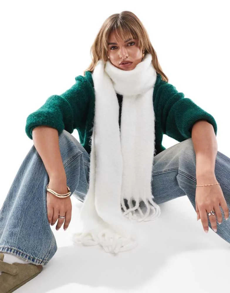 ASOS ASOS DESIGN fluffy tassel scarf in winter white 2