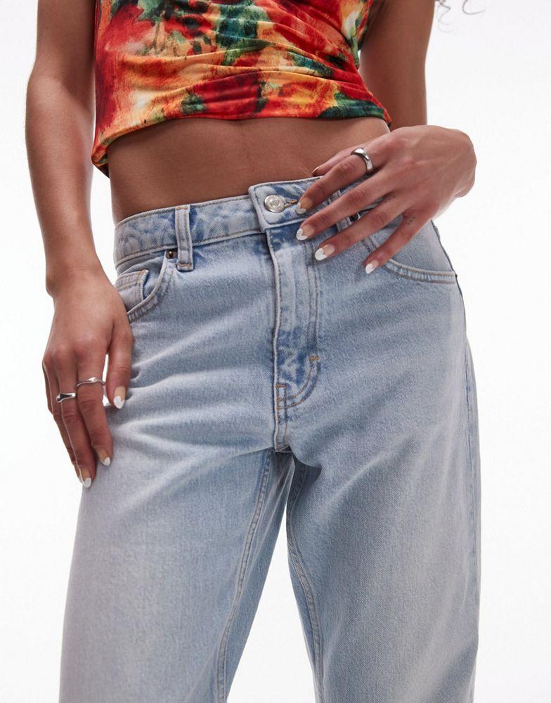 Topshop Topshop cropped mid rise straight jeans with raw hems in summer bleach