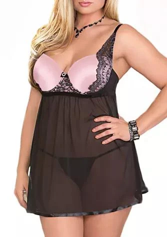 iCollection Plus Size Mesh 
Lurex® Lace Babydoll Chemise