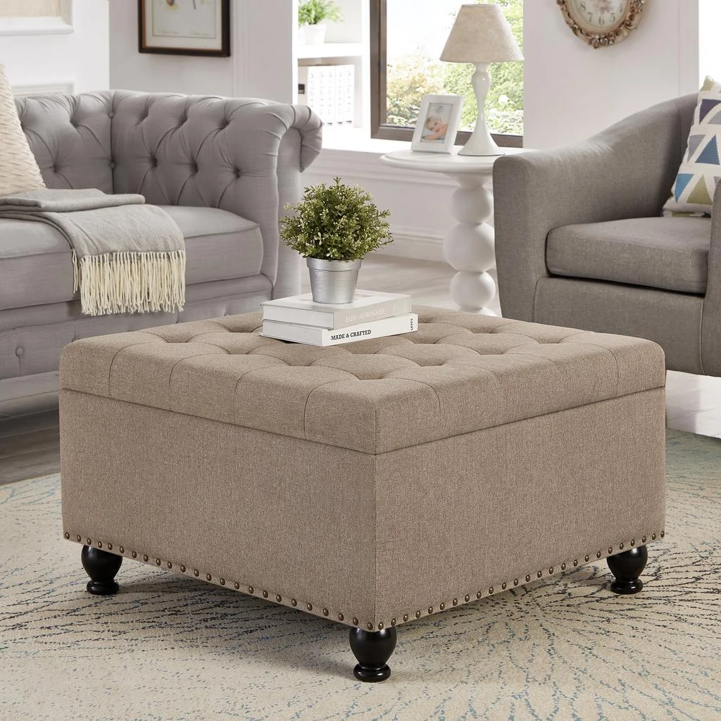 Streamdale Furniture Streamdale Linen Upholstered Storage Ottoman/coffee table with Wooden Legs