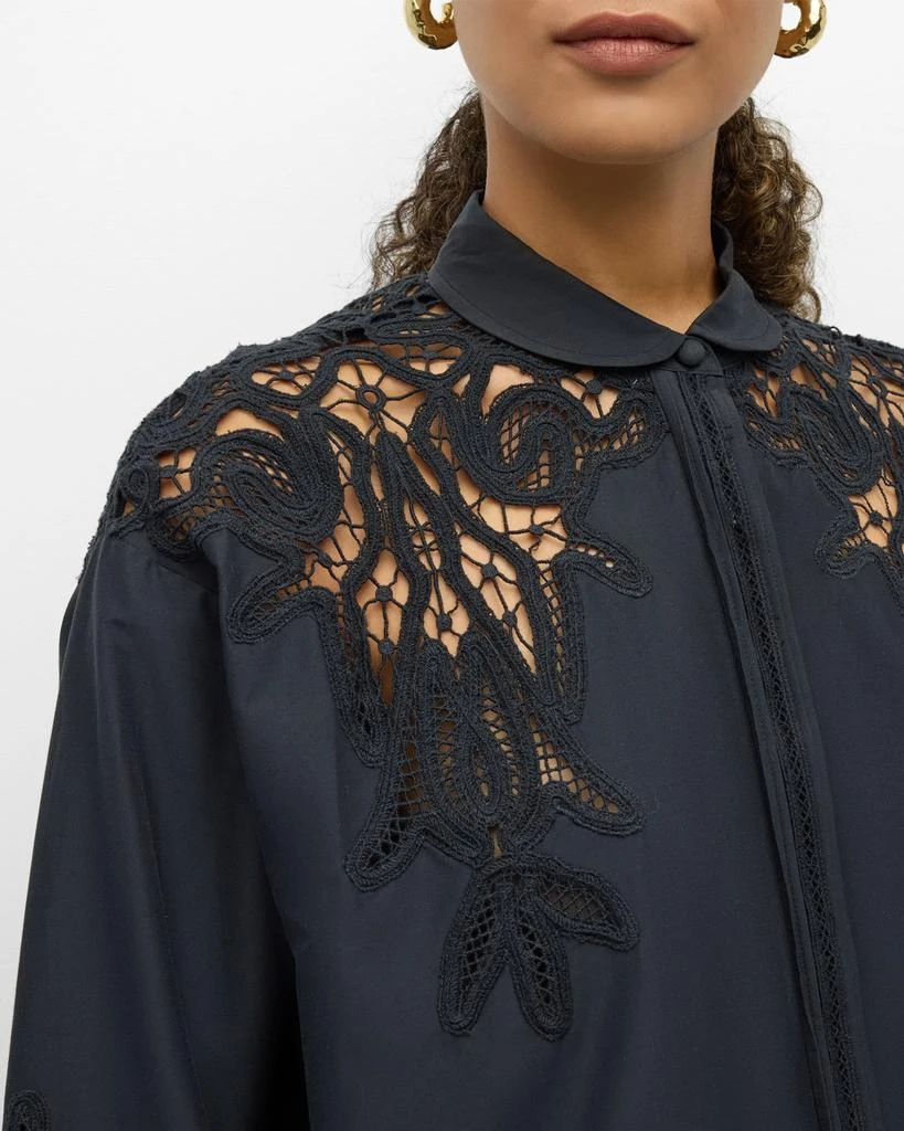 Ulla Johnson Harden Openwork Embroidery Cotton and Silk Tunic Shirt 7