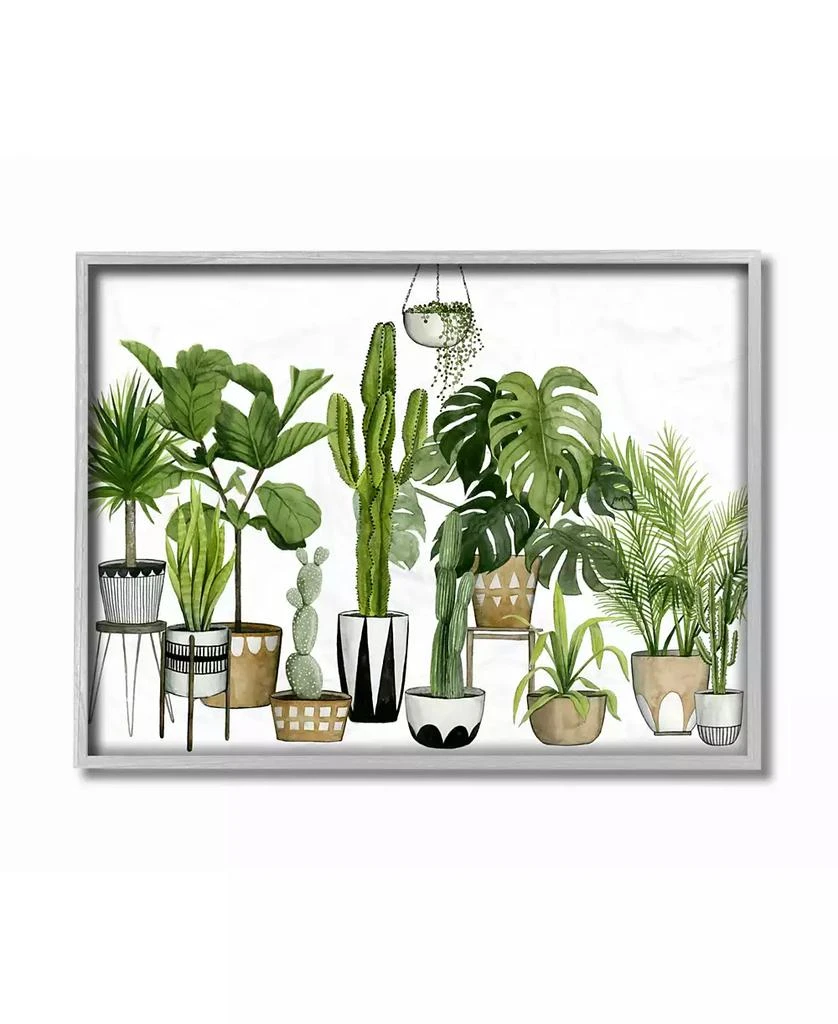 Stupell Industries Boho Plant Scene with Cacti and Succulents in Geometric Pots Watercolor Gray Framed Texturized Art, 16" L x 20" H