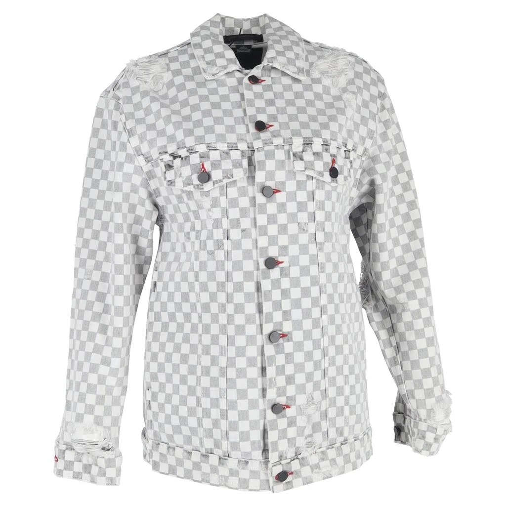 Alexander Wang Daze With Checkerboard Print Denim Jacket in Grey Cotton