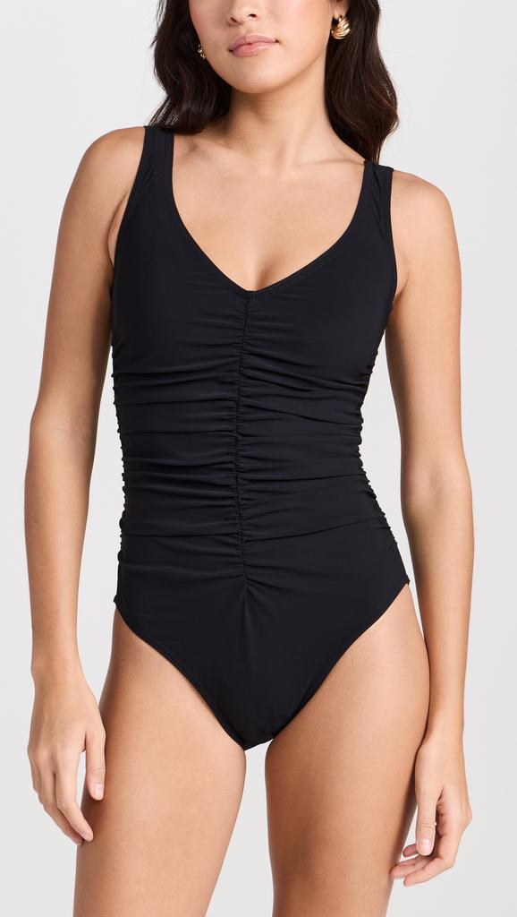 Karla Colletto Basics V Neck Silent Underwire Tank One Piece with High Back