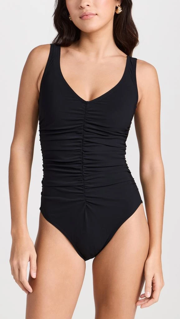 Karla Colletto Basics V Neck Silent Underwire Tank One Piece with High Back 1