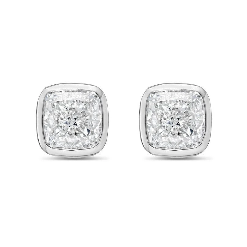 Diana M Jewels 14KT WHITE GOLD LAB GROWN CUSHION CUT STUDS IN A BEZEL SETTING WEIGHING 4.00 CTS TW