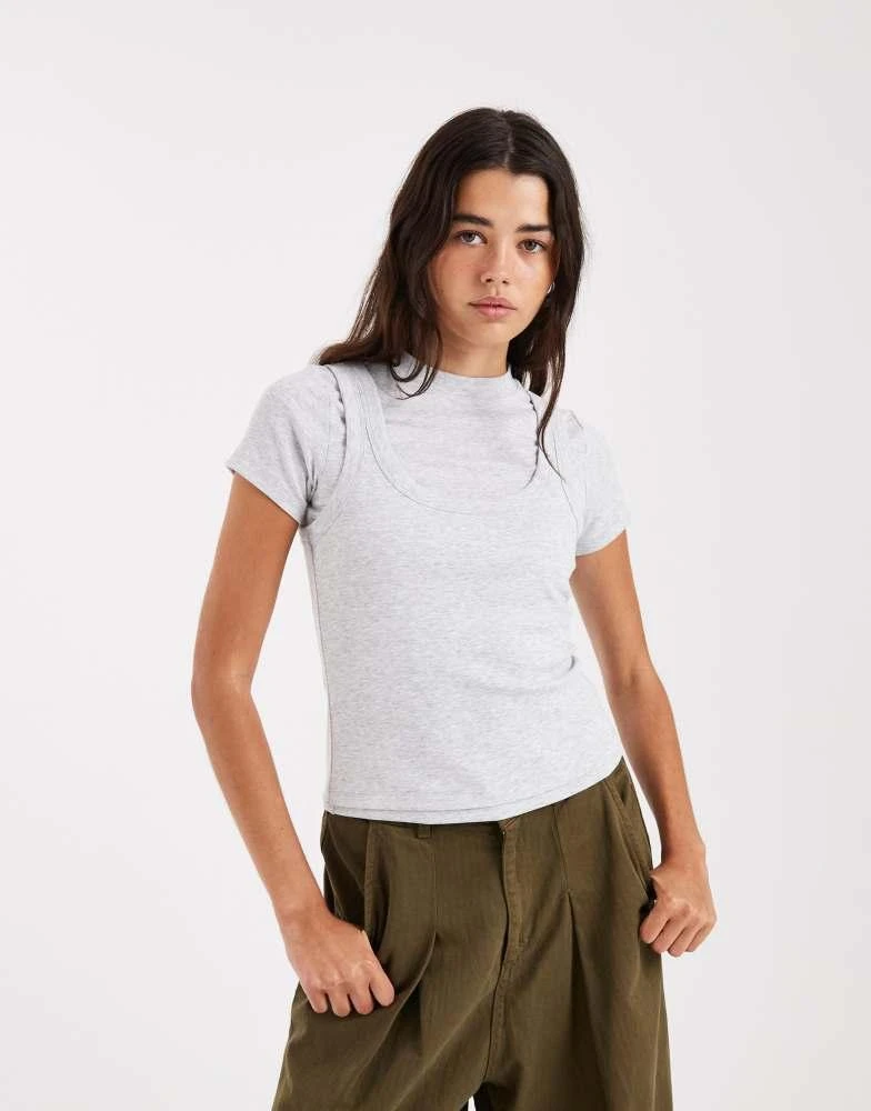 ASOS ASOS DESIGN double layer short sleeve top in grey