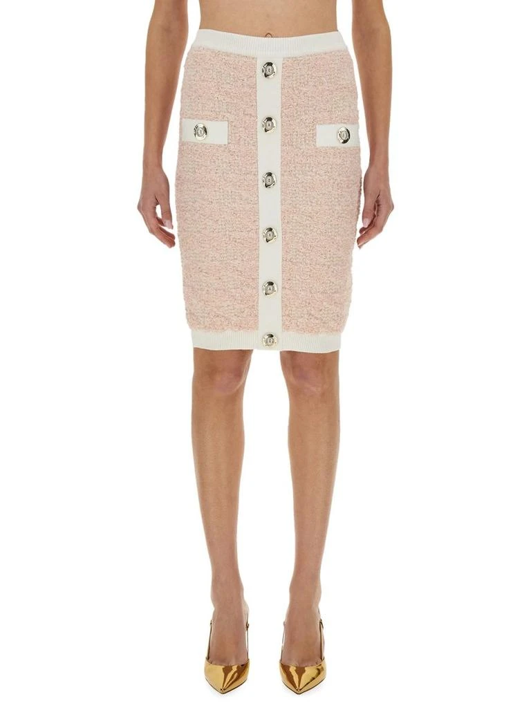 Balmain Balmain Button Embellished Tweed Mini Skirt 1