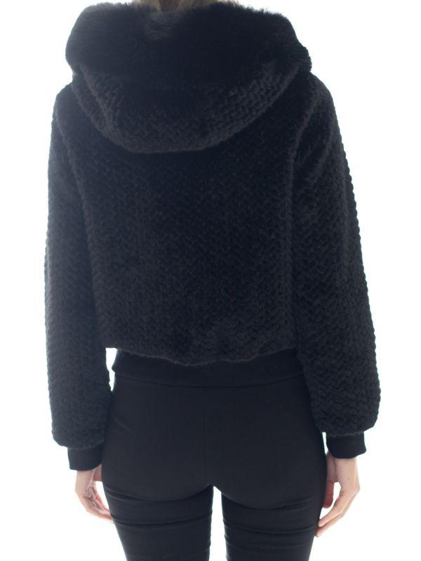 BELLE FARE Cropped Hooded Faux FurJacket