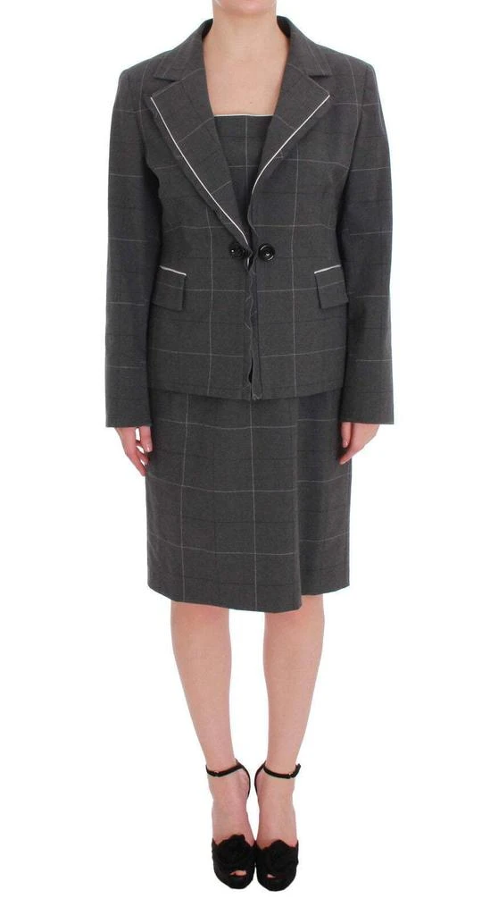 BENCIVENGA BENCIVENGA Gray Checkered Cotton Blazer Dress Set Suit 2