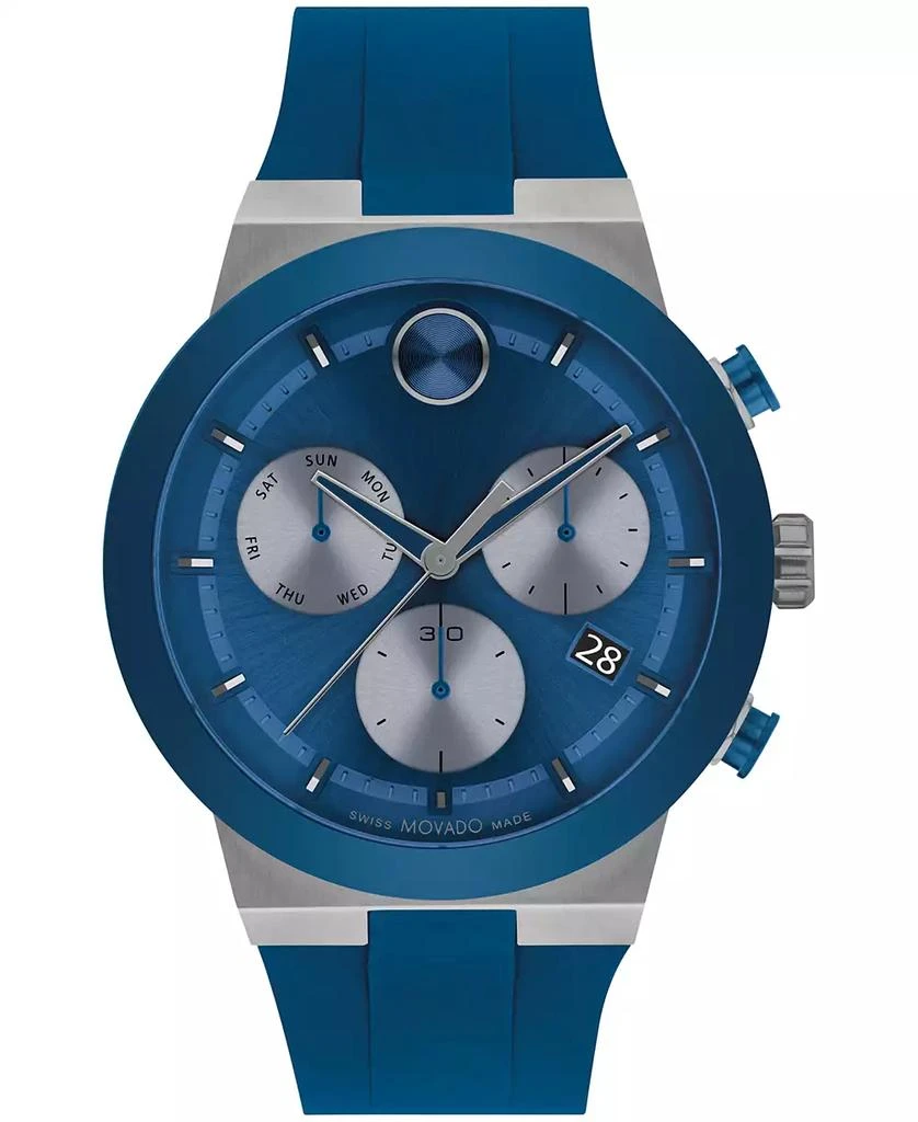 Movado Men's Bold Fusion Swiss Quartz Chrono Blue Silicone Watch 44.50mm 1