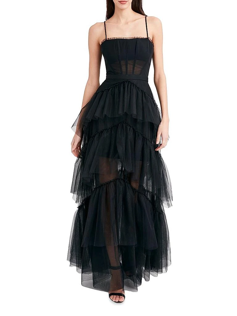 BCBG Sheer Tiered Ruffle Gown 3