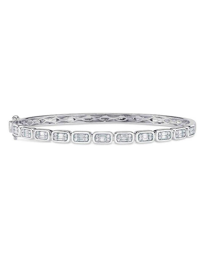 Shy Creation 14K White Gold Aleera Diamond Baguette
Round Cluster Bangle Bracelet