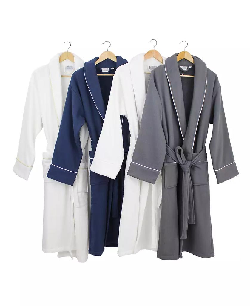 Linum Home Textiles Unisex Waffle Weave Terry 100% Turkish Cotton Bathrobe with Satin Piped Trim