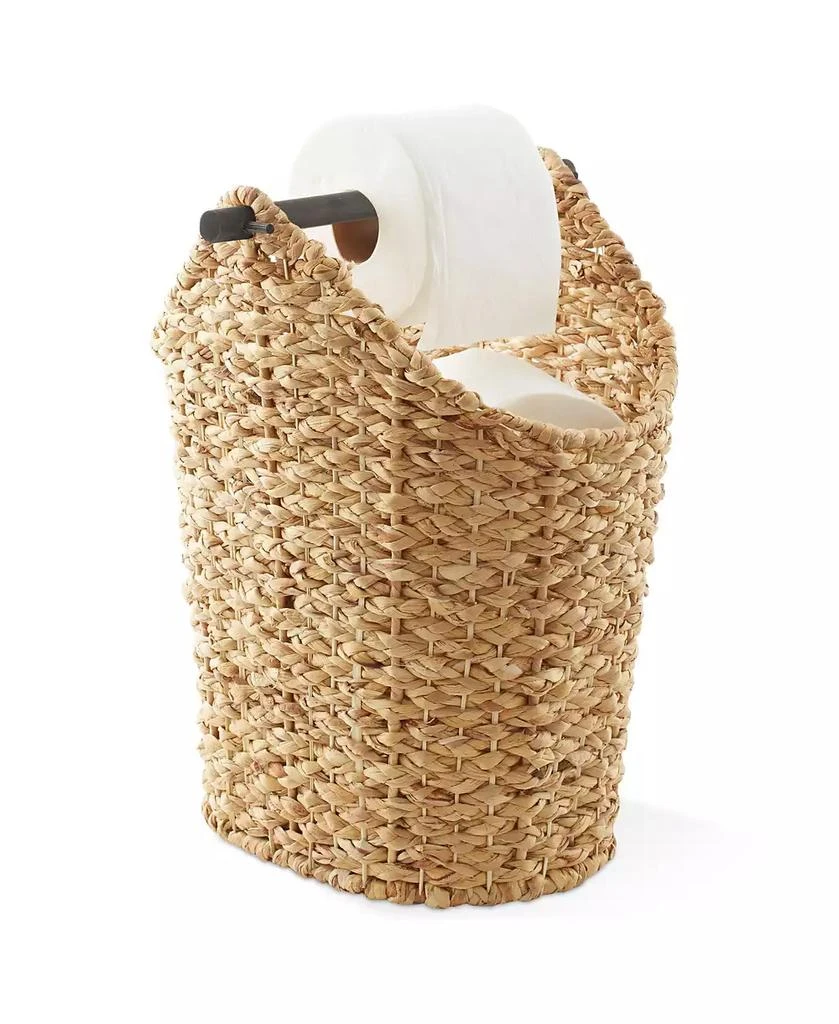 Casafield Woven Water Hyacinth Toilet Paper Roll Holder Basket with Wood Bar 4
