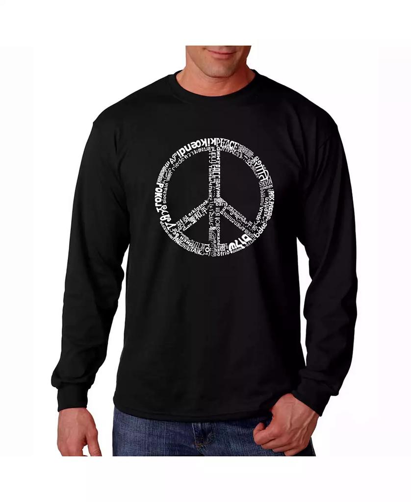 LA Pop Art Men's Word Art Long Sleeve T-Shirt- Peace Sign In 77 Languages