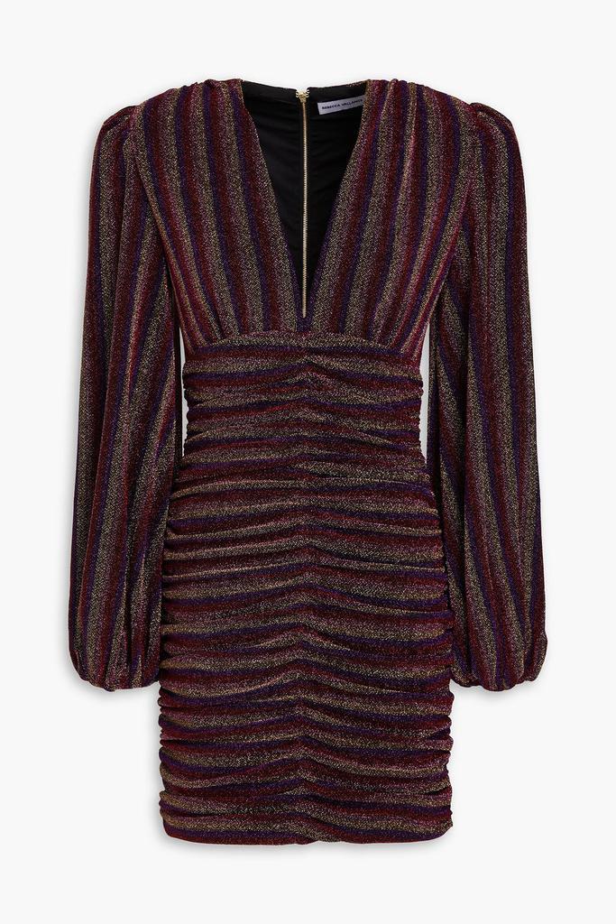 REBECCA VALLANCE Aisha ruched striped lamé mini dress