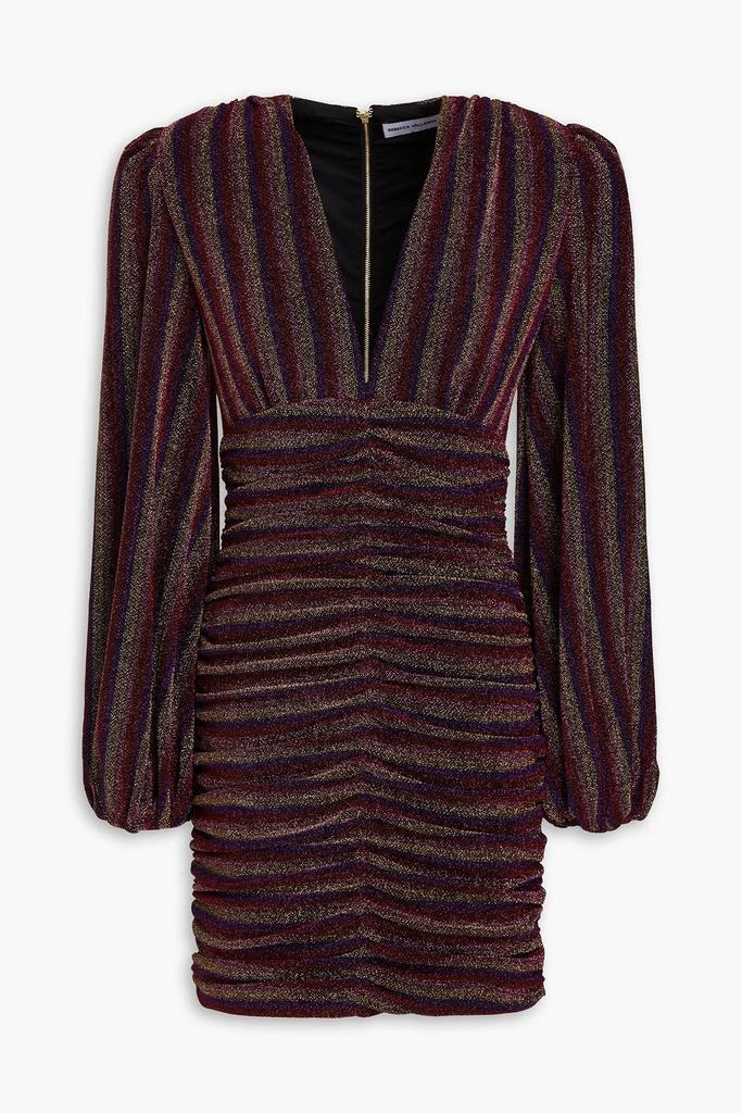 REBECCA VALLANCE Aisha ruched striped lamé mini dress 1