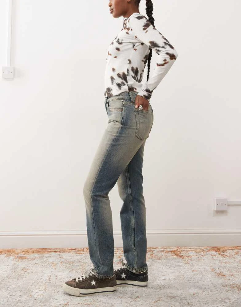 COLLUSION COLLUSION low rise straight leg jeans in washed blue - MBLUE 3