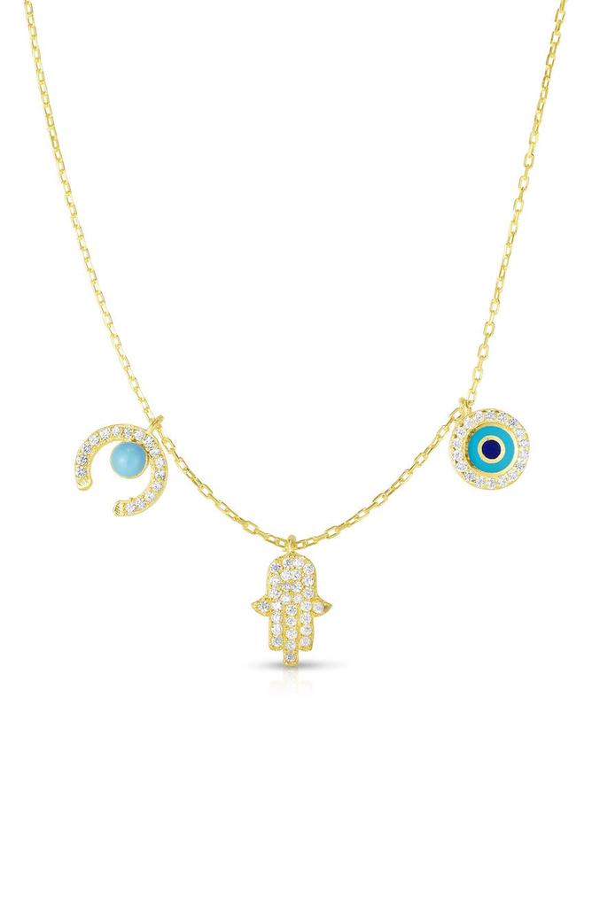 Sphera Milano 14K Gold Vermeil CZ Crescent, Hamsa & Evil Eye Charm Necklace