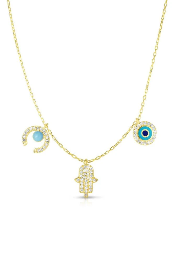 Sphera Milano 14K Gold Vermeil CZ Crescent, Hamsa & Evil Eye Charm Necklace 1