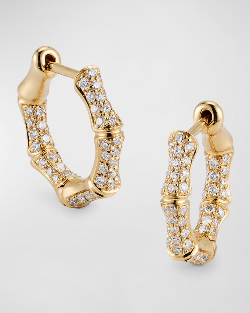 Anita Ko 18K Yellow Gold Diamond Bamboo Huggie Hoop Earrings